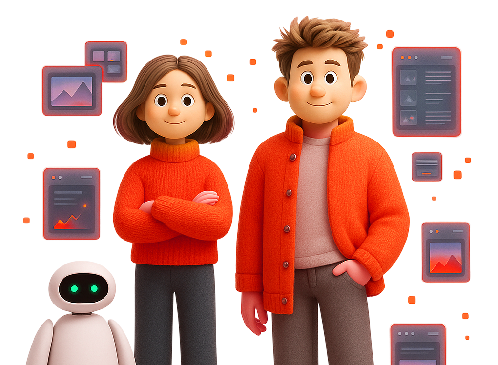 Fille, garçon et robot